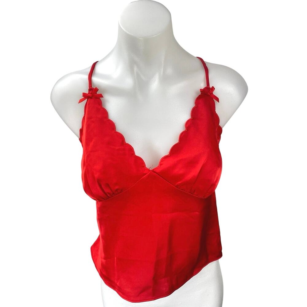 NEW Princess Polly Red Silk Satin Sleeveless Scalloped Bow Cami Crop Top Size 8